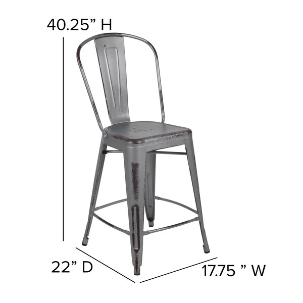 Flash Furniture Silver Metal Stool with Gray Poly Seat - ET-3534-24-SIL-PL1G-GG