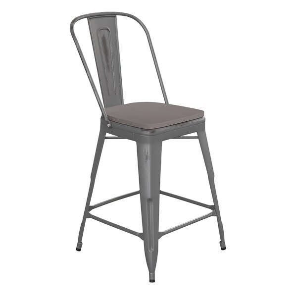 Flash Furniture Silver Metal Stool with Gray Poly Seat - ET-3534-24-SIL-PL1G-GG