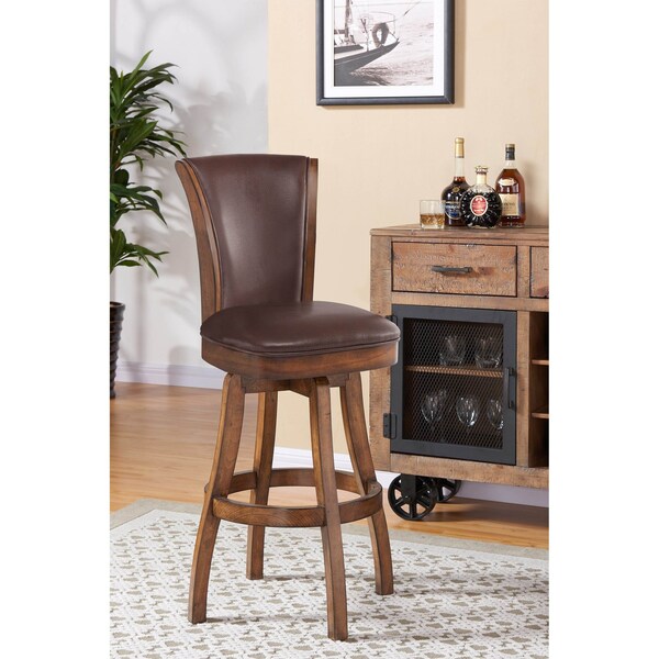Armen Living Raleigh 26" Counter Height Swivel Wood Barstool in Chestnut Finish and Kahlua Faux Leather - LCRABASIKACH26