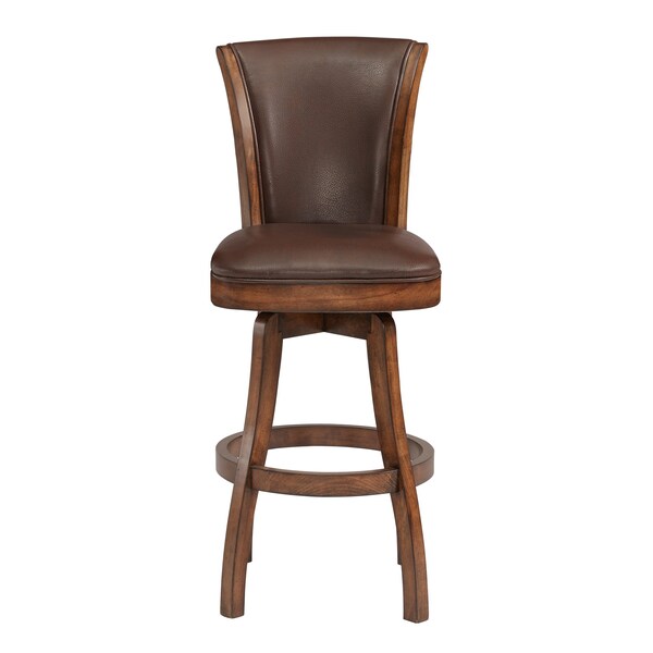 Armen Living Raleigh 26" Counter Height Swivel Wood Barstool in Chestnut Finish and Kahlua Faux Leather - LCRABASIKACH26