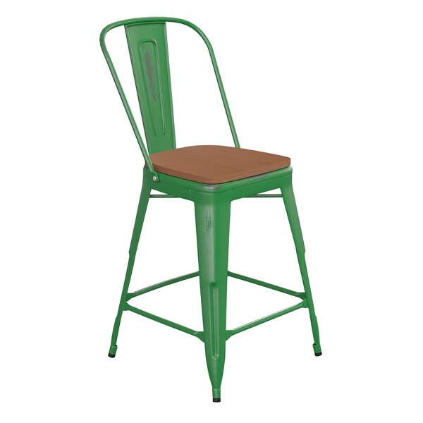 Flash Furniture Red Metal Stool with Red Poly Seat - ET-3534-24-GN-PL1T-GG