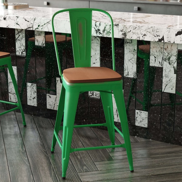 Flash Furniture Red Metal Stool with Red Poly Seat - ET-3534-24-GN-PL1T-GG