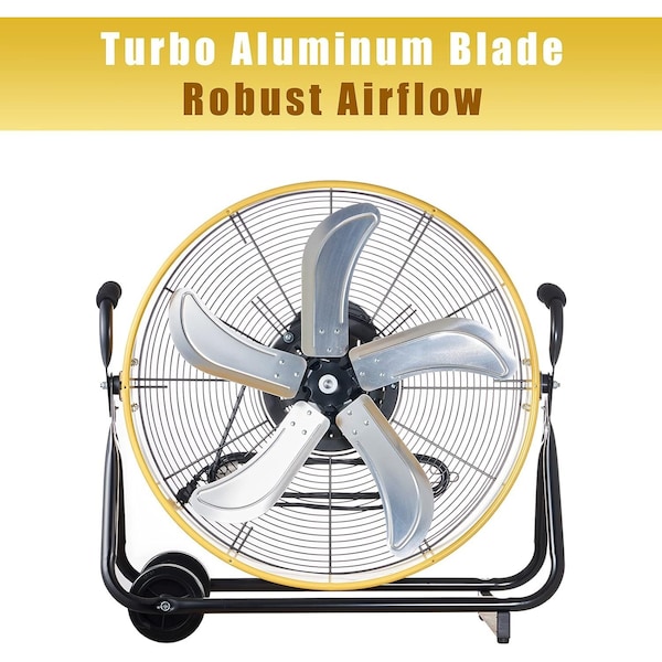 Edendirect 24in 3 Speeds High Velocity Internal Oscillating Barrel Floor Fan Yellow with 1/4 - IR-FAN7807