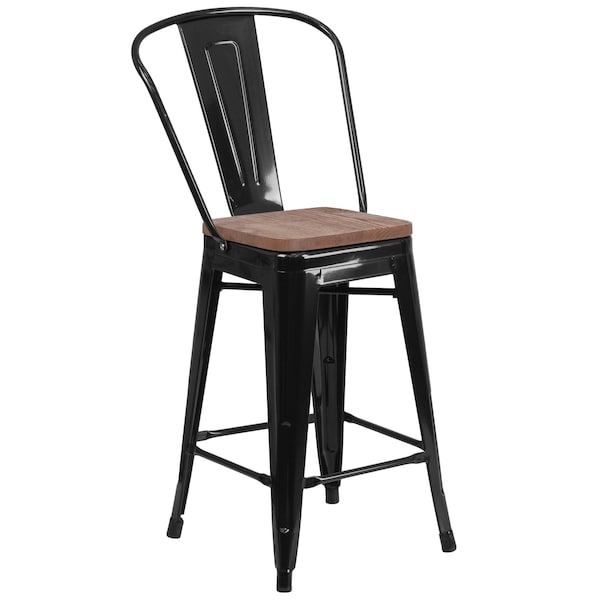 Flash Furniture Black Metal Counter Stool, 24" - 4-CH-31320-24GB-BK-WD-GG