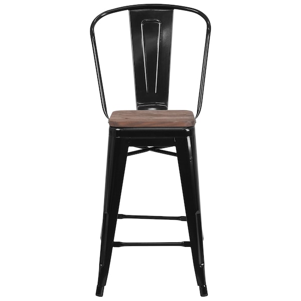 Flash Furniture Black Metal Counter Stool, 24" - 4-CH-31320-24GB-BK-WD-GG