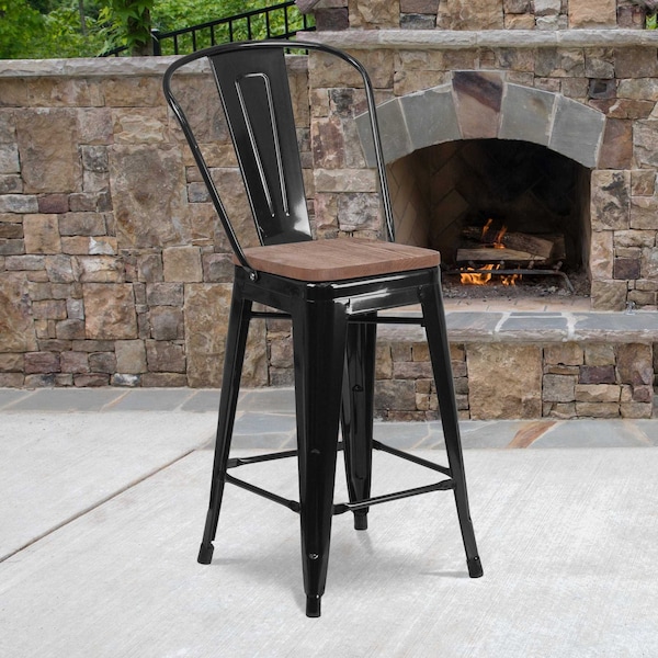 Flash Furniture Black Metal Counter Stool, 24" - 4-CH-31320-24GB-BK-WD-GG