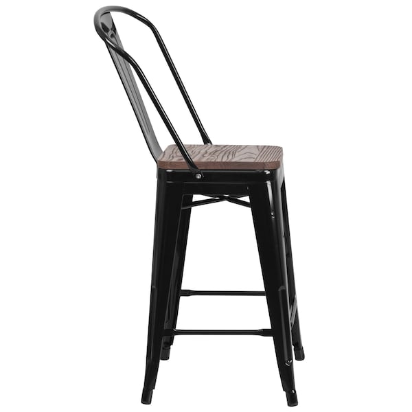 Flash Furniture Black Metal Counter Stool, 24" - 4-CH-31320-24GB-BK-WD-GG