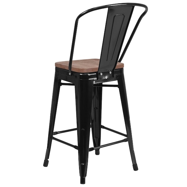 Flash Furniture Black Metal Counter Stool, 24" - 4-CH-31320-24GB-BK-WD-GG