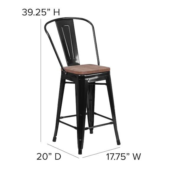 Flash Furniture Black Metal Counter Stool, 24" - 4-CH-31320-24GB-BK-WD-GG