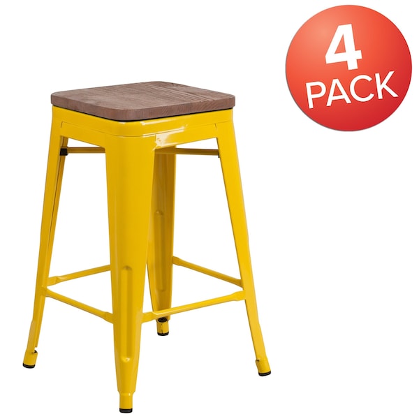 Flash Furniture Yellow Metal Counter Stool, 24" - 4-CH-31320-24-YL-WD-GG