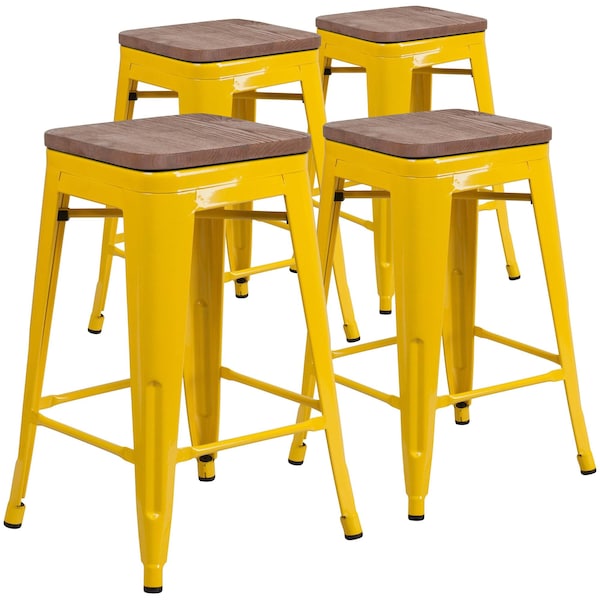 Flash Furniture Yellow Metal Counter Stool, 24" - 4-CH-31320-24-YL-WD-GG