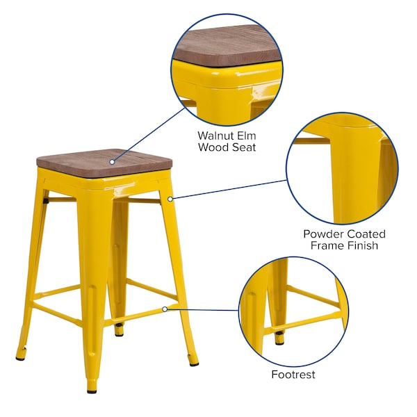Flash Furniture Yellow Metal Counter Stool, 24" - 4-CH-31320-24-YL-WD-GG