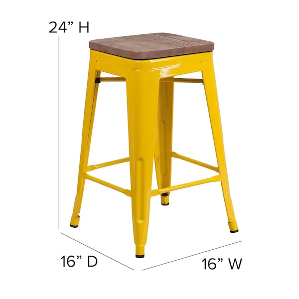 Flash Furniture Yellow Metal Counter Stool, 24" - 4-CH-31320-24-YL-WD-GG