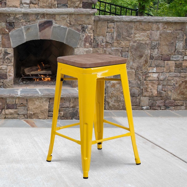 Flash Furniture Yellow Metal Counter Stool, 24" - 4-CH-31320-24-YL-WD-GG