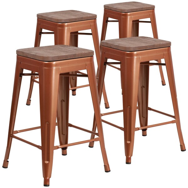 Flash Furniture Copper No Back Metal Stool, 24" - 4-ET-BT3503-24-POC-WD-GG