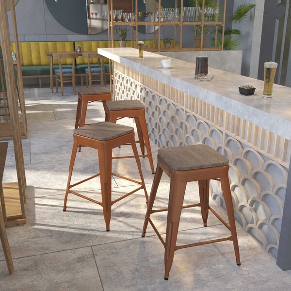 Flash Furniture Copper No Back Metal Stool, 24" - 4-ET-BT3503-24-POC-WD-GG