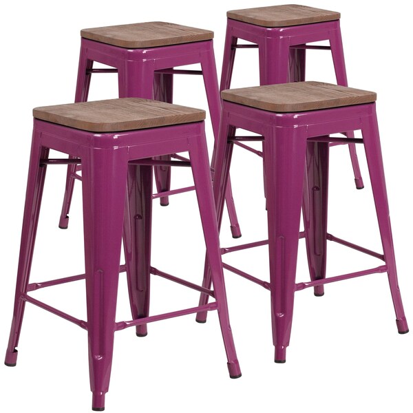Flash Furniture Purple No Back Metal Stool, 24" - 4-ET-BT3503-24-PUR-WD-GG