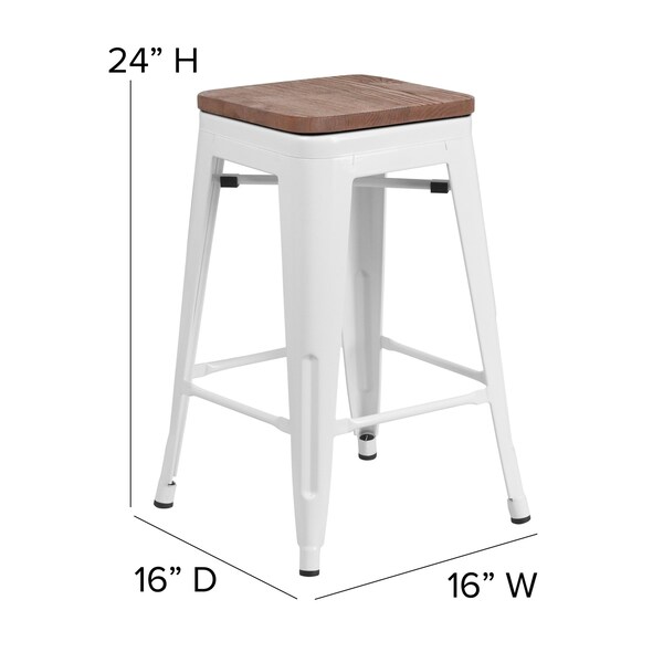 Flash Furniture White Metal Counter Stool, 24" - 4-CH-31320-24-WH-WD-GG