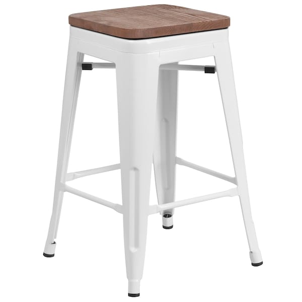 Flash Furniture White Metal Counter Stool, 24" - 4-CH-31320-24-WH-WD-GG