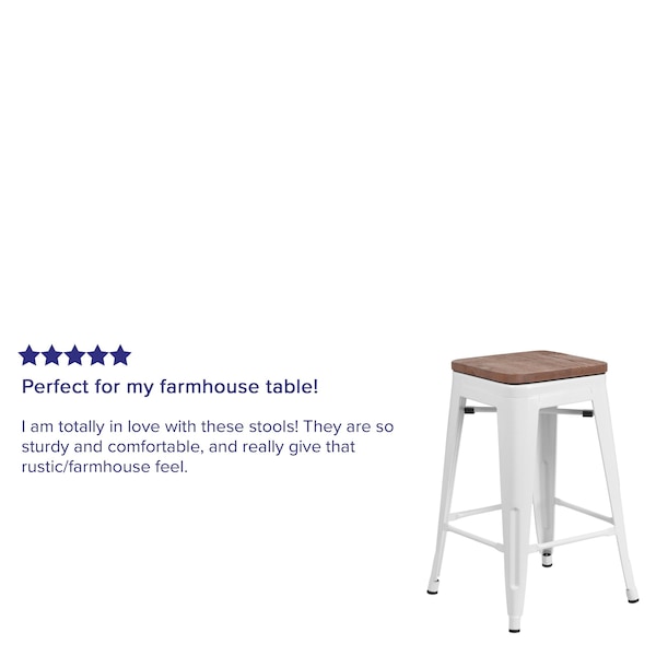Flash Furniture White Metal Counter Stool, 24" - 4-CH-31320-24-WH-WD-GG
