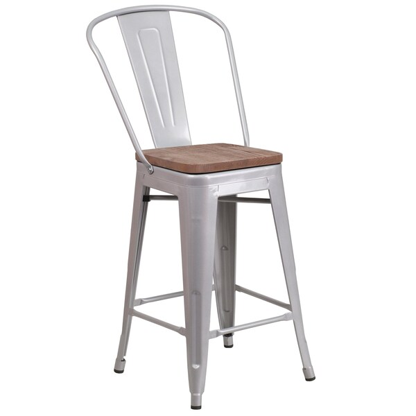 Flash Furniture Silver Metal Counter Stool, 24" - 4-CH-31320-24GB-SIL-WD-GG