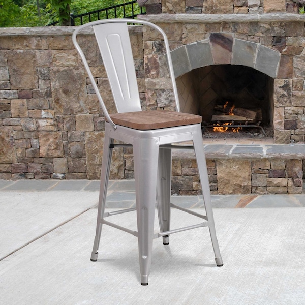 Flash Furniture Silver Metal Counter Stool, 24" - 4-CH-31320-24GB-SIL-WD-GG