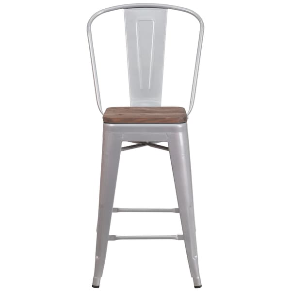 Flash Furniture Silver Metal Counter Stool, 24" - 4-CH-31320-24GB-SIL-WD-GG