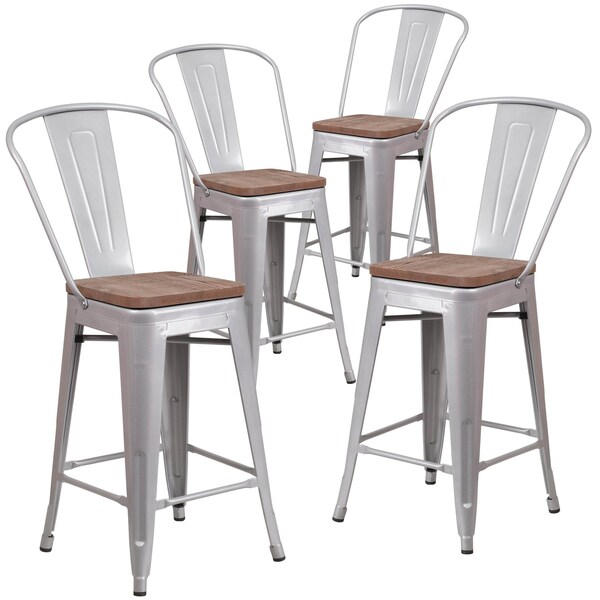 Flash Furniture Silver Metal Counter Stool, 24" - 4-CH-31320-24GB-SIL-WD-GG