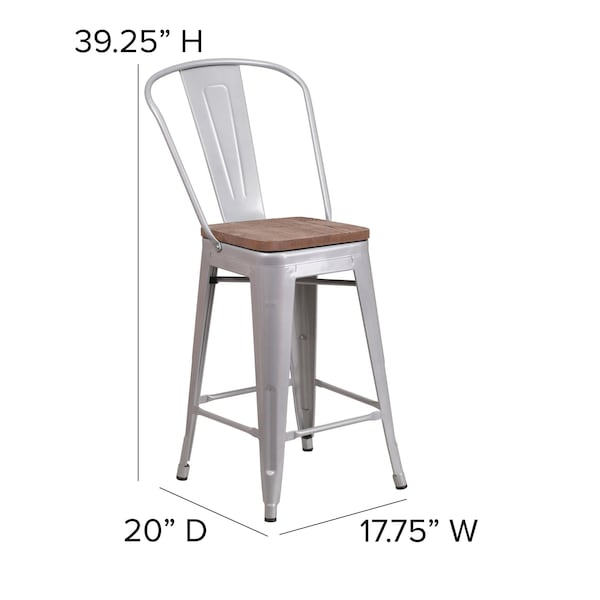 Flash Furniture Silver Metal Counter Stool, 24" - 4-CH-31320-24GB-SIL-WD-GG