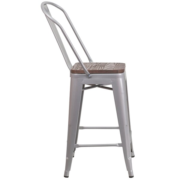 Flash Furniture Silver Metal Counter Stool, 24" - 4-CH-31320-24GB-SIL-WD-GG