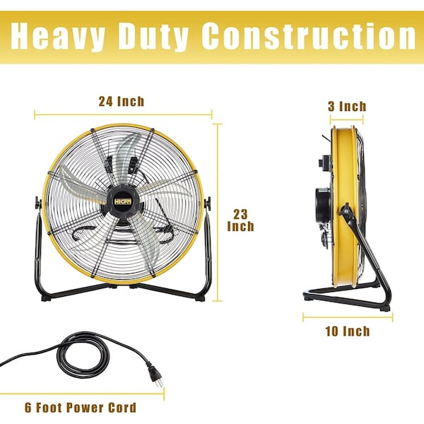 Edendirect 20in Heavy Duty Shroud Fan, Yellow, IP 44, Enclosed 1/4, High Velocity Air Circulator - IR-FAN7805