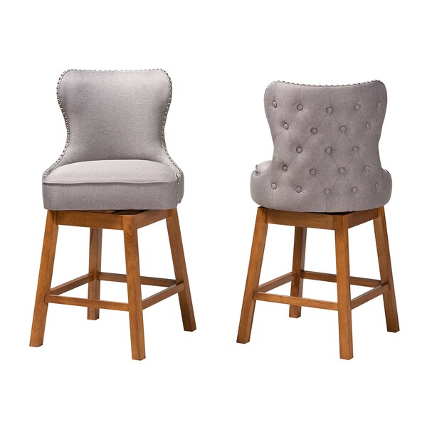 Baxton Studio Gradisca Modern Grey Fabric and Walnut Brown Finished Wood 2Piece Swivel Counter Stool Set, PR - 225-2PC-12975-ZORO