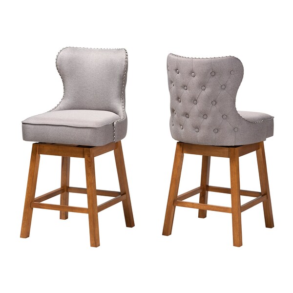 Baxton Studio Gradisca Modern Grey Fabric and Walnut Brown Finished Wood 2Piece Swivel Counter Stool Set, PR - 225-2PC-12975-ZORO