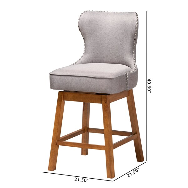 Baxton Studio Gradisca Modern Grey Fabric and Walnut Brown Finished Wood 2Piece Swivel Counter Stool Set, PR - 225-2PC-12975-ZORO