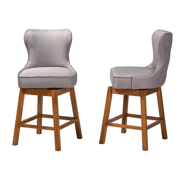 Baxton Studio Gradisca Modern Grey Fabric and Walnut Brown Finished Wood 2Piece Swivel Counter Stool Set, PR - 225-2PC-12975-ZORO