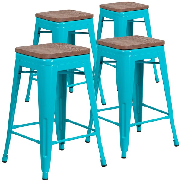 Flash Furniture Teal No Back Metal Stool, 24" - 4-ET-BT3503-24-CB-WD-GG