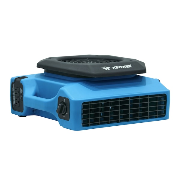 Xpower 650 CFM, 3 Speed Low Profile Air Mover, Floor Fan, Carpet Dryer with Built-in Power Outlets - PL-650A