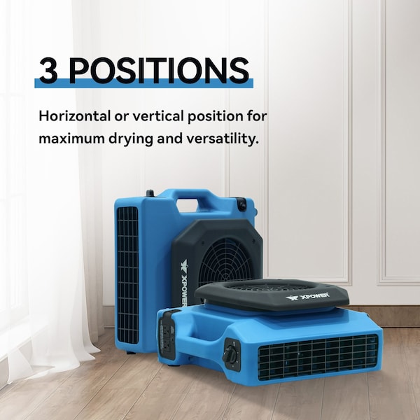 Xpower 650 CFM, 3 Speed Low Profile Air Mover, Floor Fan, Carpet Dryer with Built-in Power Outlets - PL-650A