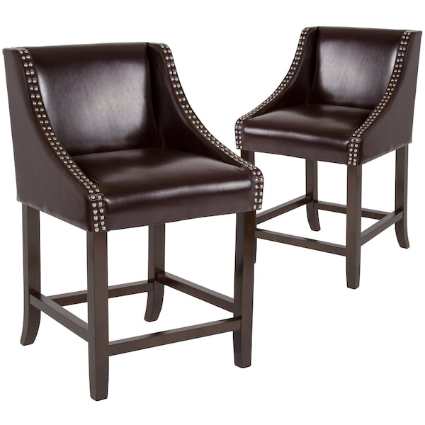Flash Furniture Brown Leather/Wood Stool, 24" - 2-CH-182020-24-BN-GG