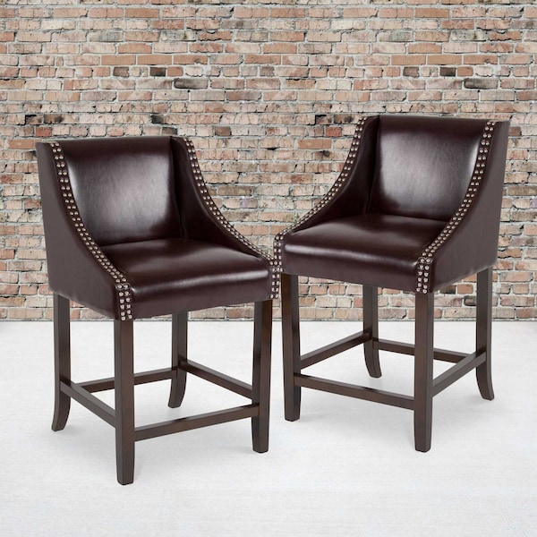 Flash Furniture Brown Leather/Wood Stool, 24" - 2-CH-182020-24-BN-GG
