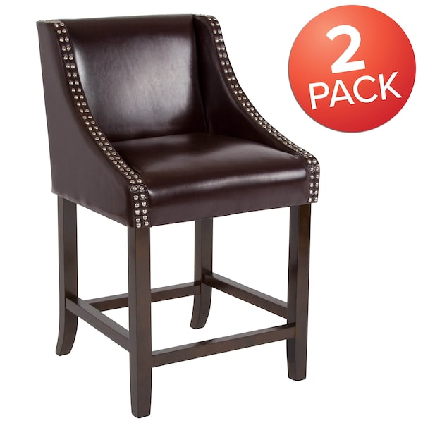 Flash Furniture Brown Leather/Wood Stool, 24" - 2-CH-182020-24-BN-GG