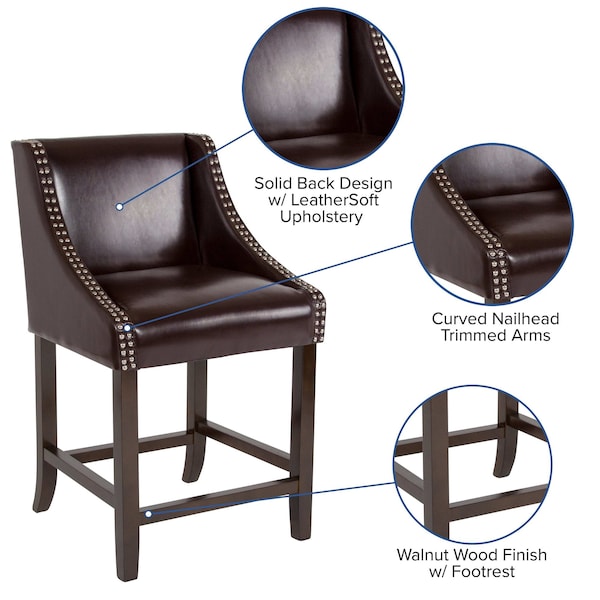 Flash Furniture Brown Leather/Wood Stool, 24" - 2-CH-182020-24-BN-GG