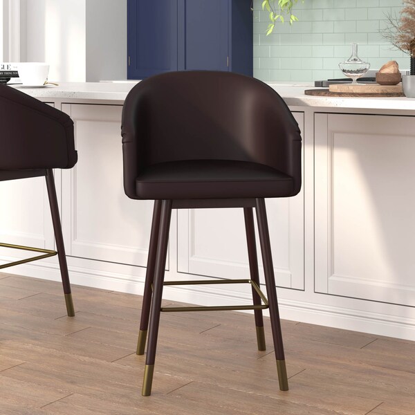 Flash Furniture 26" Brown LeatherSoft Barstool with Wood Legs, PK 2 - 2-AY-1928-26-BR-GG