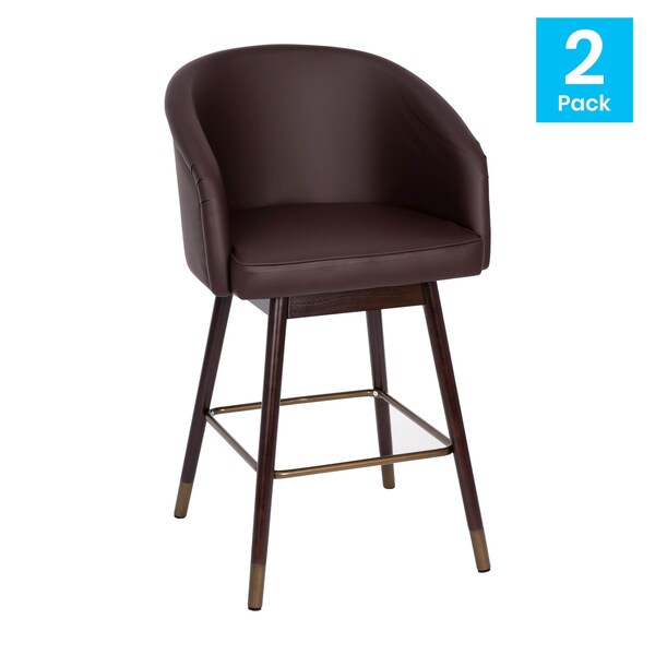 Flash Furniture 26" Brown LeatherSoft Barstool with Wood Legs, PK 2 - 2-AY-1928-26-BR-GG