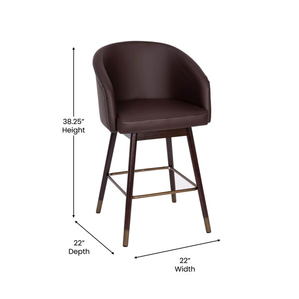 Flash Furniture 26" Brown LeatherSoft Barstool with Wood Legs, PK 2 - 2-AY-1928-26-BR-GG