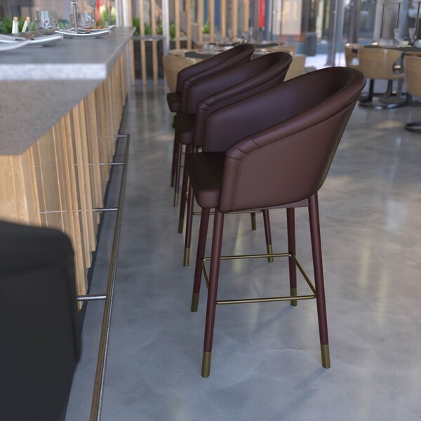 Flash Furniture 26" Brown LeatherSoft Barstool with Wood Legs, PK 2 - 2-AY-1928-26-BR-GG