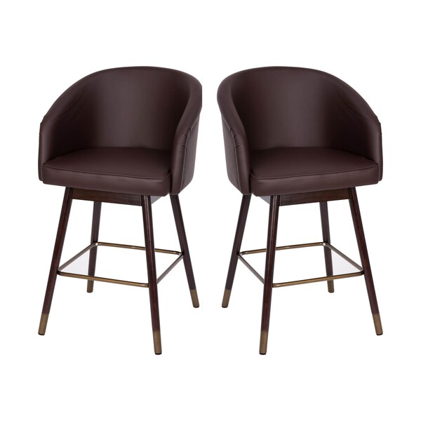 Flash Furniture 26" Brown LeatherSoft Barstool with Wood Legs, PK 2 - 2-AY-1928-26-BR-GG