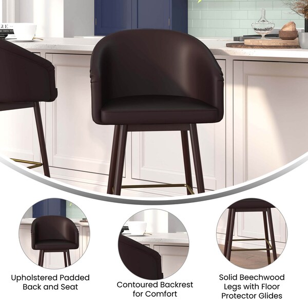 Flash Furniture 26" Brown LeatherSoft Barstool with Wood Legs, PK 2 - 2-AY-1928-26-BR-GG