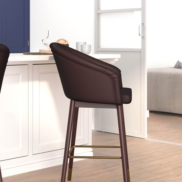 Flash Furniture 26" Brown LeatherSoft Barstool with Wood Legs, PK 2 - 2-AY-1928-26-BR-GG