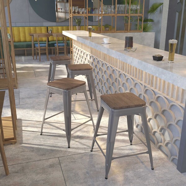 Flash Furniture Clear Backless Metal Stool, 24" - 4-XU-DG-TP0004-24-WD-GG